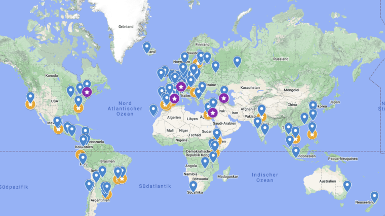 Weltkarte bereits besuchter PSA-Schulen